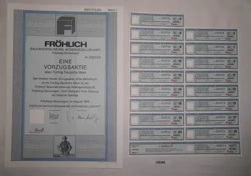 50 Mark Aktie Fröhlich Bauunternehmung AG Felsberg-Gensungen Aug. 1994 (128385)