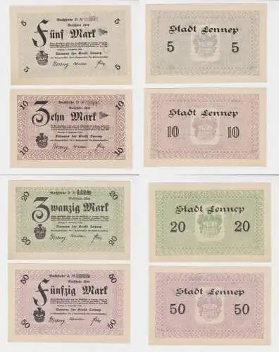 5, 10 20 & 50 Mark  Banknoten Notgeld Stadt Lennep 5.11.1918 (137747)