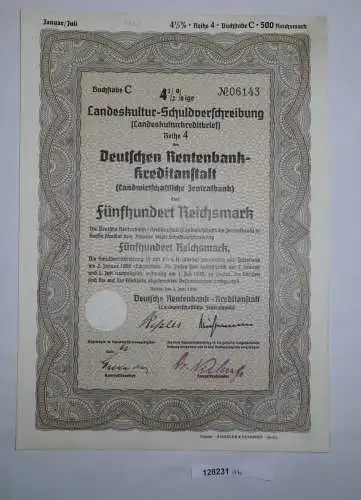 500 Reichsmark Landeskultur Schuldverschreibung Berlin 2.6.1939 (128231)