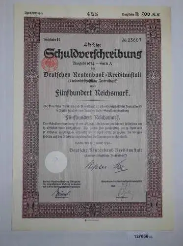 500 Reichsmark Schuldverschreibung Dt.Rentenbank Kreditanstalt Berlin (127666)