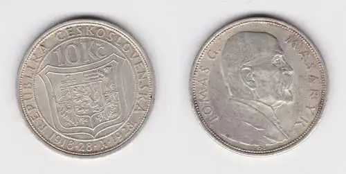 10 Kronen Silber Münze Tschechoslowakei Masaryk 1928 (141962)