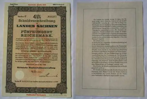 500 RM Aktie Sächsische Staatsschuldenverwaltung Dresden 06.05.1938 (120333)