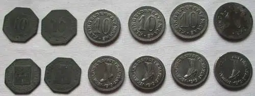 5 x 10 & 50 Pfennig Zink/Eisen Notgeld Münzen Stadt Pirmasens 1919 (132126)