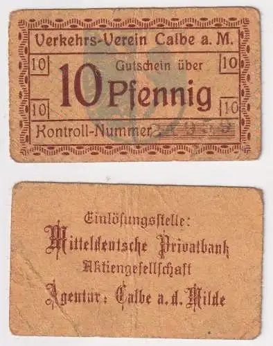 10 Pfennig Banknote Notgeld Verkehrs-Verein Calbe an der Milde (152753)