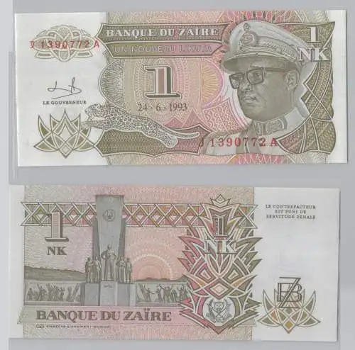 1 Nouveau Likuta Banknote Zaire Zaïre 24.6.1993 bankfrisch UNC (153737)