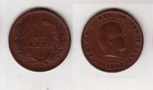 20 Reis Kupfer Münze Portugal 1892 (114258)