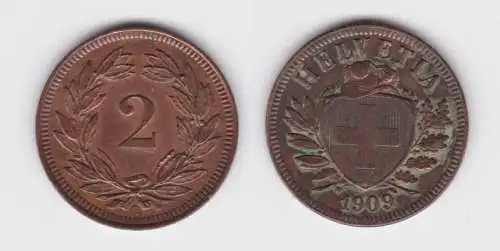 2 Rappen Kupfer Münze Schweiz 1909 B (136054)