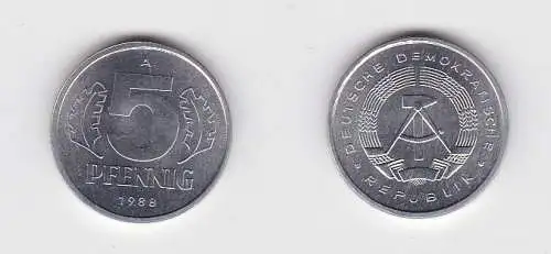 5 Pfennig Aluminium Münze DDR 1988 Stempelglanz (130987)