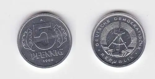 5 Pfennig Aluminium Münze DDR 1980 Stempelglanz (131312)