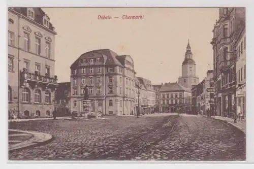 26126 Ak Döbeln - Obermarkt, Straßenansicht Schienen und Geschäften 