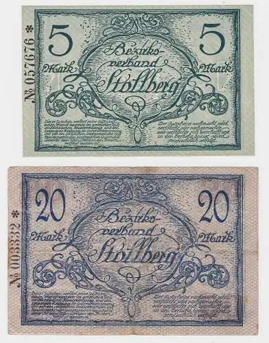 5 und 20 Mark Banknoten Notgeld Amtshauptmannschaft Stollberg 1918 (133196)