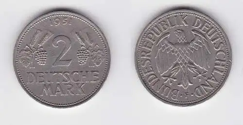 2 Mark Nickel Münze BRD Trauben und Ähren 1951 F (130549)