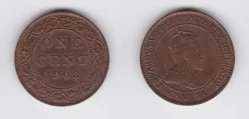 1 Cent Kupfer Münze Kanada Canada 1908 (130581)