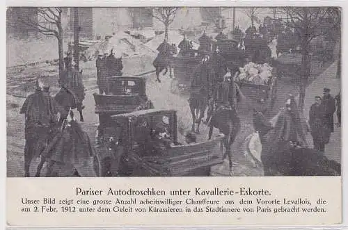 72870 AK Pariser Autodroschken unter Kavallerie-Eskorte 1912