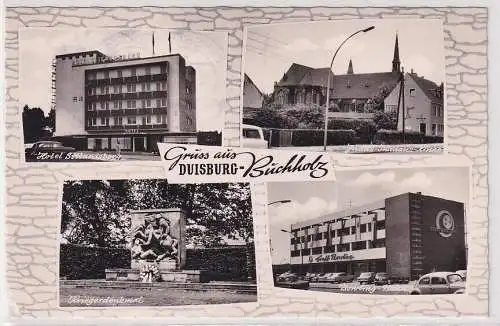 48163 AK Gruss aus Duisburg-Buchholz - Schule, Bowling-Bahn, Kirche 1965