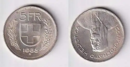 5 Franken Silber Münze Schweiz 1965 B vz (142662)