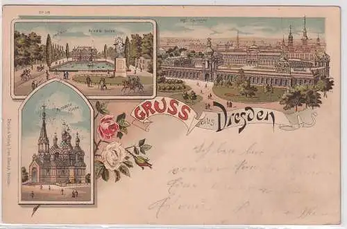 904572 AK Gruss aus Dresden - Palais Gr. Garten, Kgl. Zwinger, russ. Kirche 1902