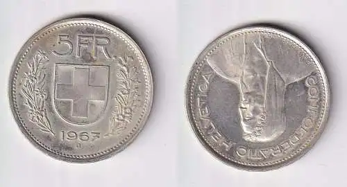 5 Franken Silber Münze Schweiz 1967 B vz (148637)