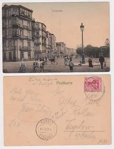 47837 Ak Coruña Portugal Schiffspost Hamburg-Südamerika-Linie 1911
