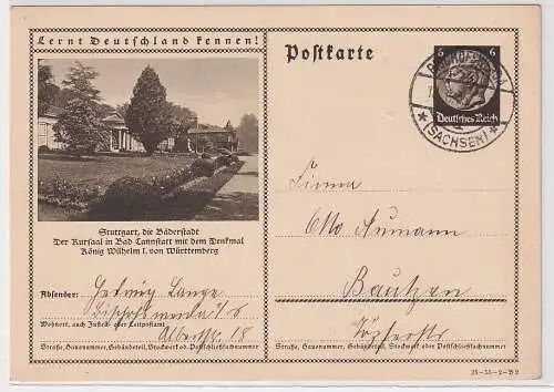 96629 Ganzsache Lernt Deutschland kennen! Stuttgart die Bäderstadt 1935