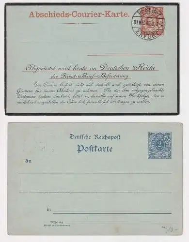 63435 DR Privat Ganzsache Abschieds-Courier-Karte Erfurt 2 Pfennig Reichspost