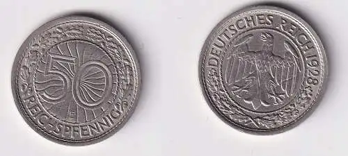 50 Pfennig Nickel Münze Weimarer Republik 1928 E ss+ (106463)