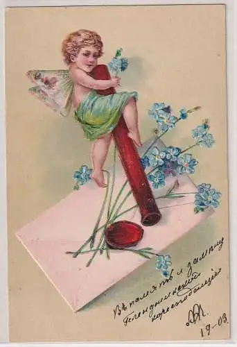 89630 Präge AK Vergißmeinnicht Engel mit Schmetterlingsflügeln 1903