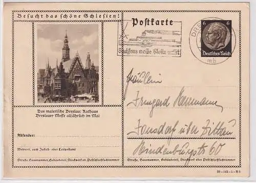 97165 Ganzsache Besucht das schöne Schlesien! Breslau Rathaus 1939