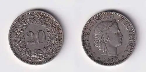 20 Rappen Nickel Münze Schweiz 1894 ss (104500)