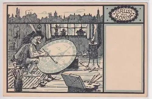 14628 AK Gruss aus Borna - Maler zeichnet Reichstor 1945 Verlag Veit Buchhandl.