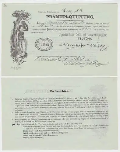 Prämien-Quittung Renten- & Lebensversicherungsbank Teutonia Leipzig 1902 /132721