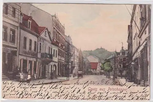 905504 AK Gruss aus Potschappel - Straßenansciht mit Geschäften 1901