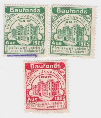 3 seltene Baufonds Marken Aue Volks- & Jugendheim 1925 (34560)