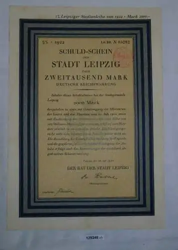 2000 Reichsmark Schuldschein Stadt Leipzig 26. Juli 1922 (129246)