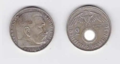 2 Mark Silber Münze 3.Reich Hindenburg 1936 G Jäger 366 (120241)