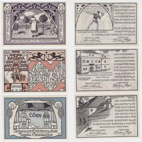 10, 20 und 50 Heller Banknote Neuhofen a.d. Krems (142463)