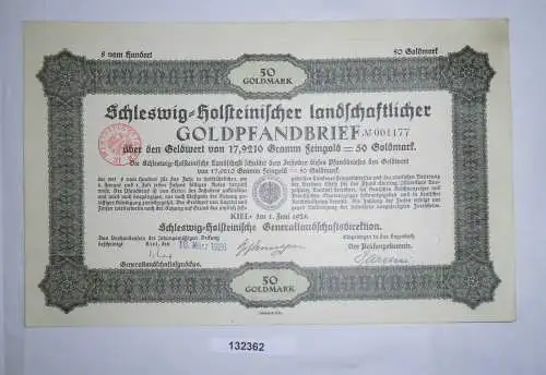 50 Goldmark Pfandbrief schleswig-holsteinische Landschaft 10.März 1928 (132362)