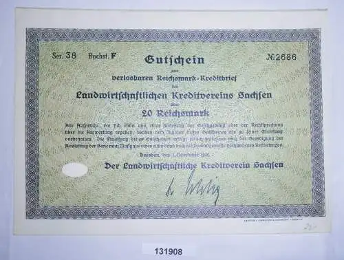 20 RM Gutschein Kreditanstalt sächsischer Gemeinden Dresden 1.11.1932 (131908)