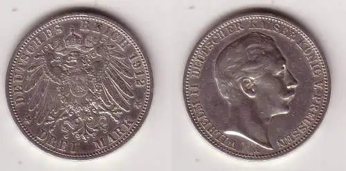 3 Mark Silbermünze Preussen Kaiser Wilhelm II 1912 Jäger 103  (115643)