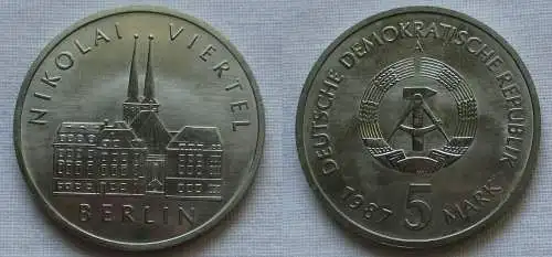 DDR Gedenk Münze 5 Mark Berlin Nikolai Viertel 1987 Stempelglanz (143317)