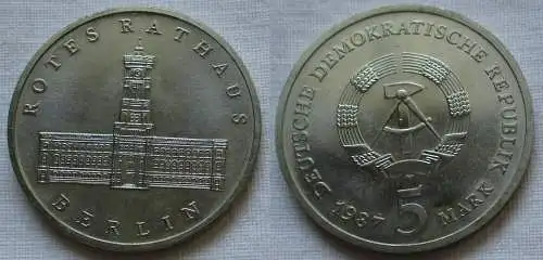 DDR Gedenk Münze 5 Mark Berlin Rotes Rathaus 1987 Stempelglanz (143345)