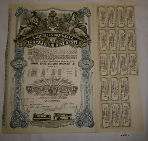 500 Lei Aktie Societatea Comunala Tramvaielor Bukarest 12. Juli 1935 (126907)