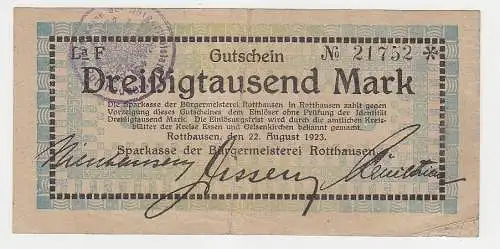 30000 Mark Banknoten Sparkasse Rotthausen 22.August 1923 (115694)