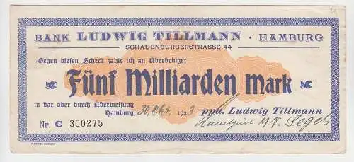 5 Milliarden Mark Banknote Hamburg Bank Ludwig Tillmann 30.10.1923 (115870)