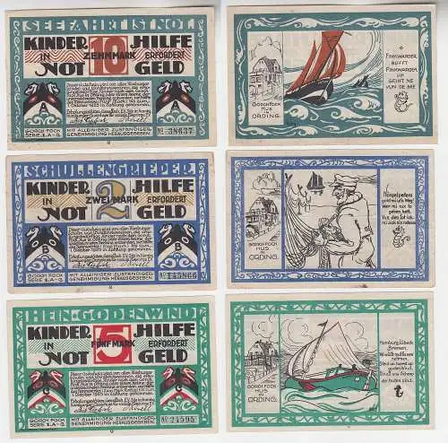 2, 5, 10 Mark Banknoten Notgeld Hamburg Erholungsstätten Gesellschaft (116200)