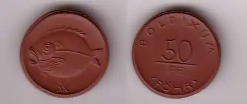 50 Pfennig Porzellan Münze Boldixum (Föhr) ohne Jahr um 1921 (115917)