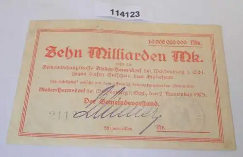 10 Milliarden Mark Banknote Inflation Nieder Hermsdorf bei Waldenburg  (114123)