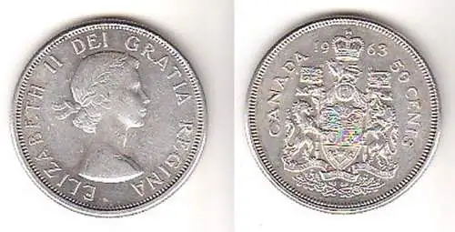 50 Cents Silber Münze Kanada 1963 f.vz (114690)