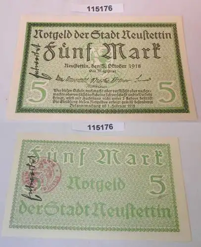 5 Mark Banknote Notgeld Stadt Neustettin 5.Oktober 1918 (115176)