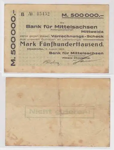 500000 Mark Banknote Bank für Mittelsachsen Mittweida 13.8.1923 (122660)